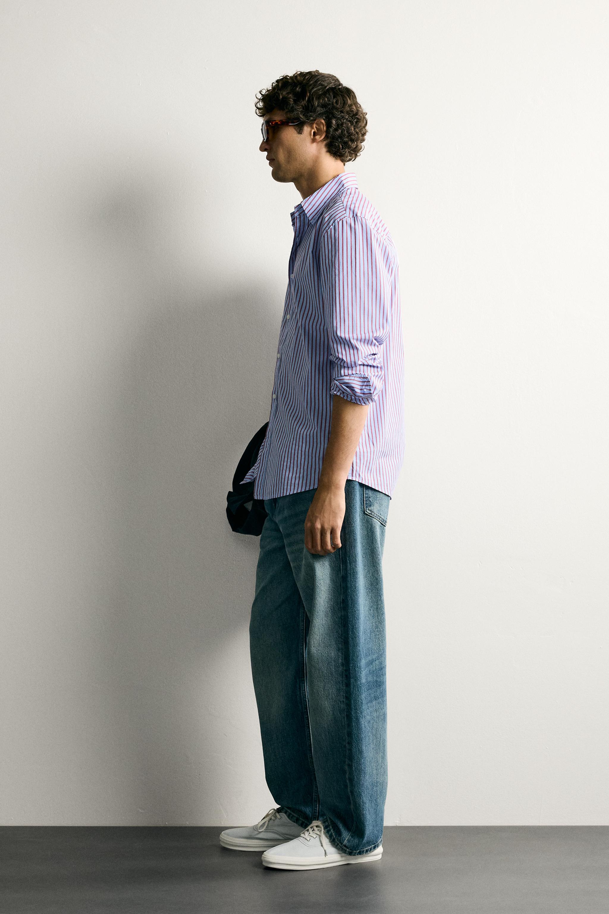 Мужские рубашки Zara CONTRAST STRIPE REGULAR FIT SHIRT — фото 4