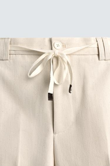 HERRINGBONE STRAIGHT-LEG TROUSERS - Ecru by Zara - Image 7