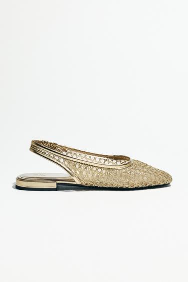 METALLIC-EFFECT BRAIDED SLINGBACKS - Gold by Zara