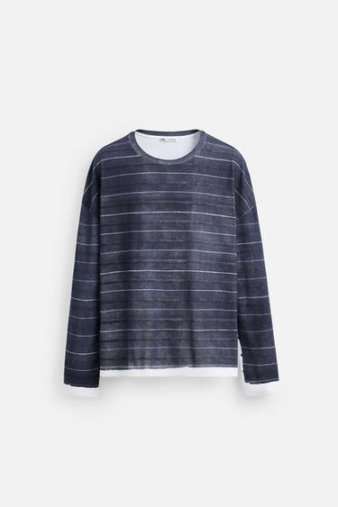 CAMISETA ESTAMPADO RAYAS - Azul de Zara - Imagen 0