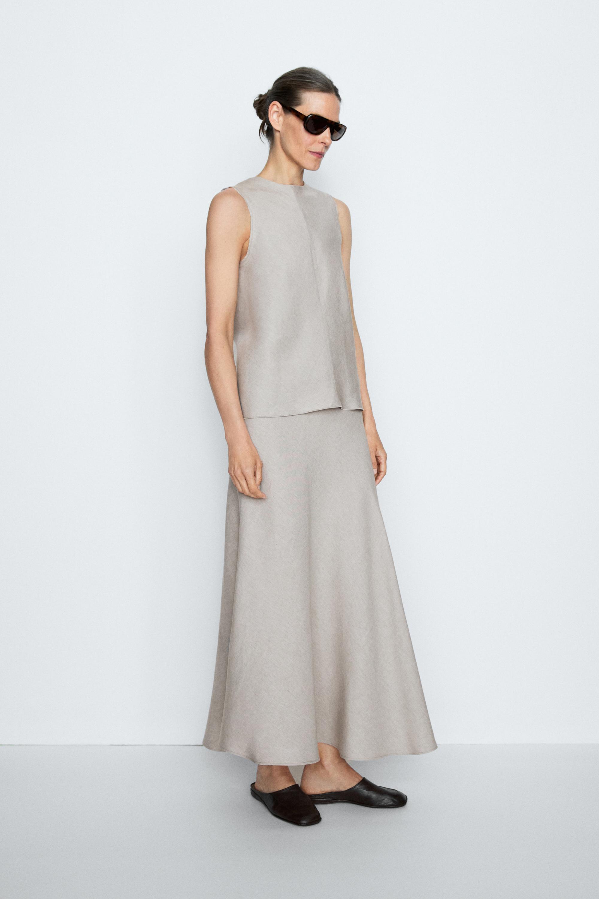 STUDIO Linen Blend Flounce Skirt — Stone