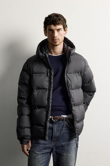 REGULAR FIT PADDED HOODIE JACKET — Black 2