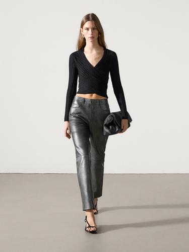 Zara Textured top with a wrap neckline - Black - Image 0