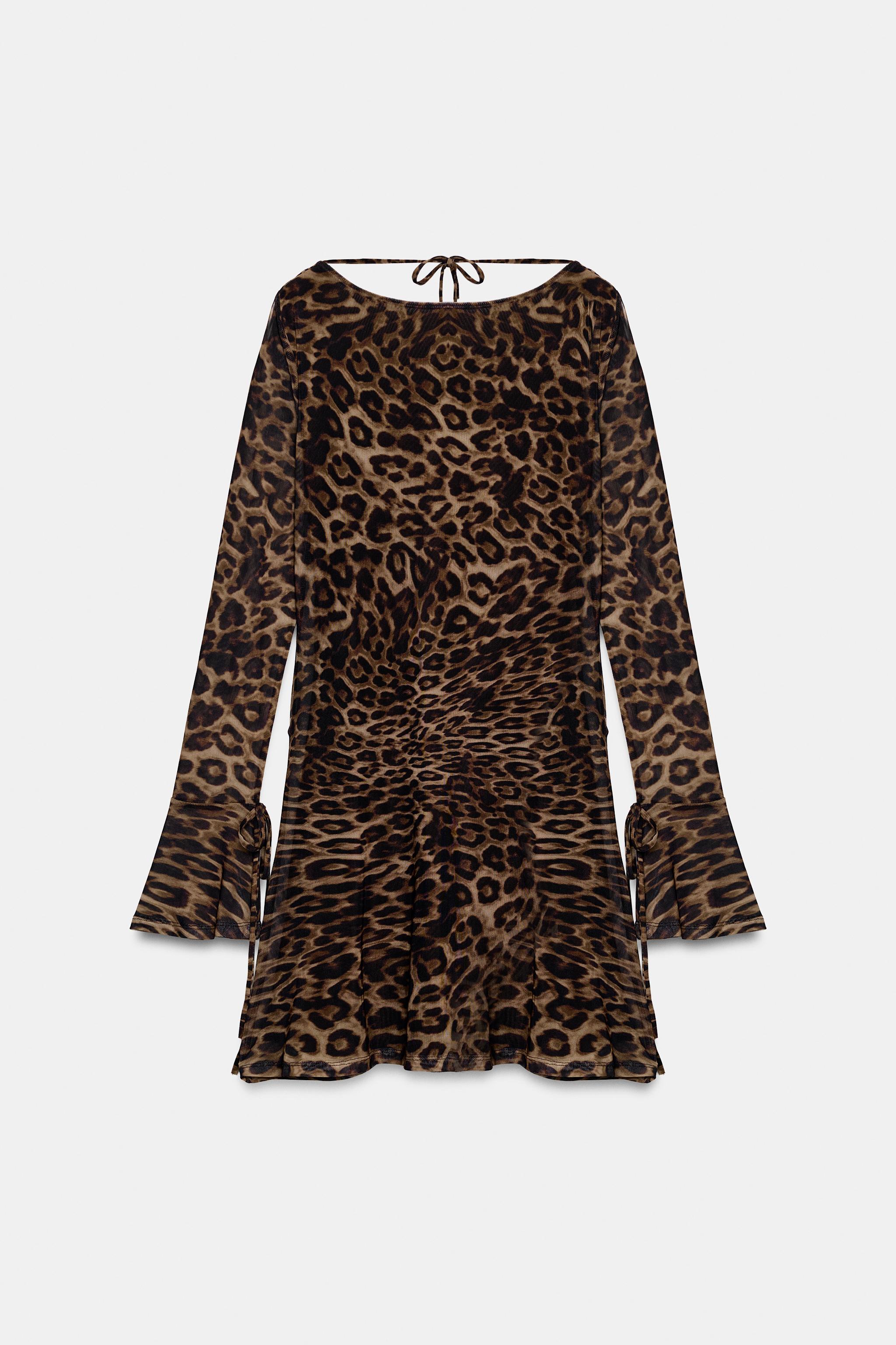 Zara Leopar Desenli Tül Elbise görsel 8