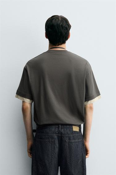 CONTRAST SLEEVE T-SHIRT - Grey green by Zara - Image 2