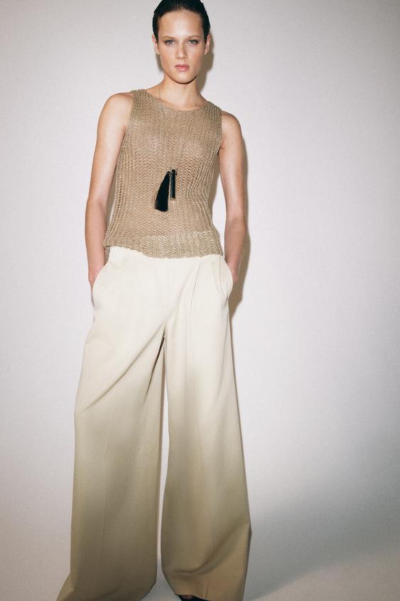 ÁO KIỂU DỆT KIM ĐỤC LỖ 100% VẢI LINEN - Màu vàng rơm | ZARA Vietnam