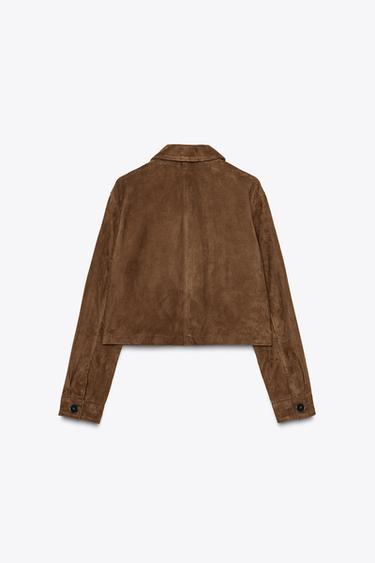 BLOUSON EN DAIM 100 % CUIR - Vert olive de Zara - Image 5
