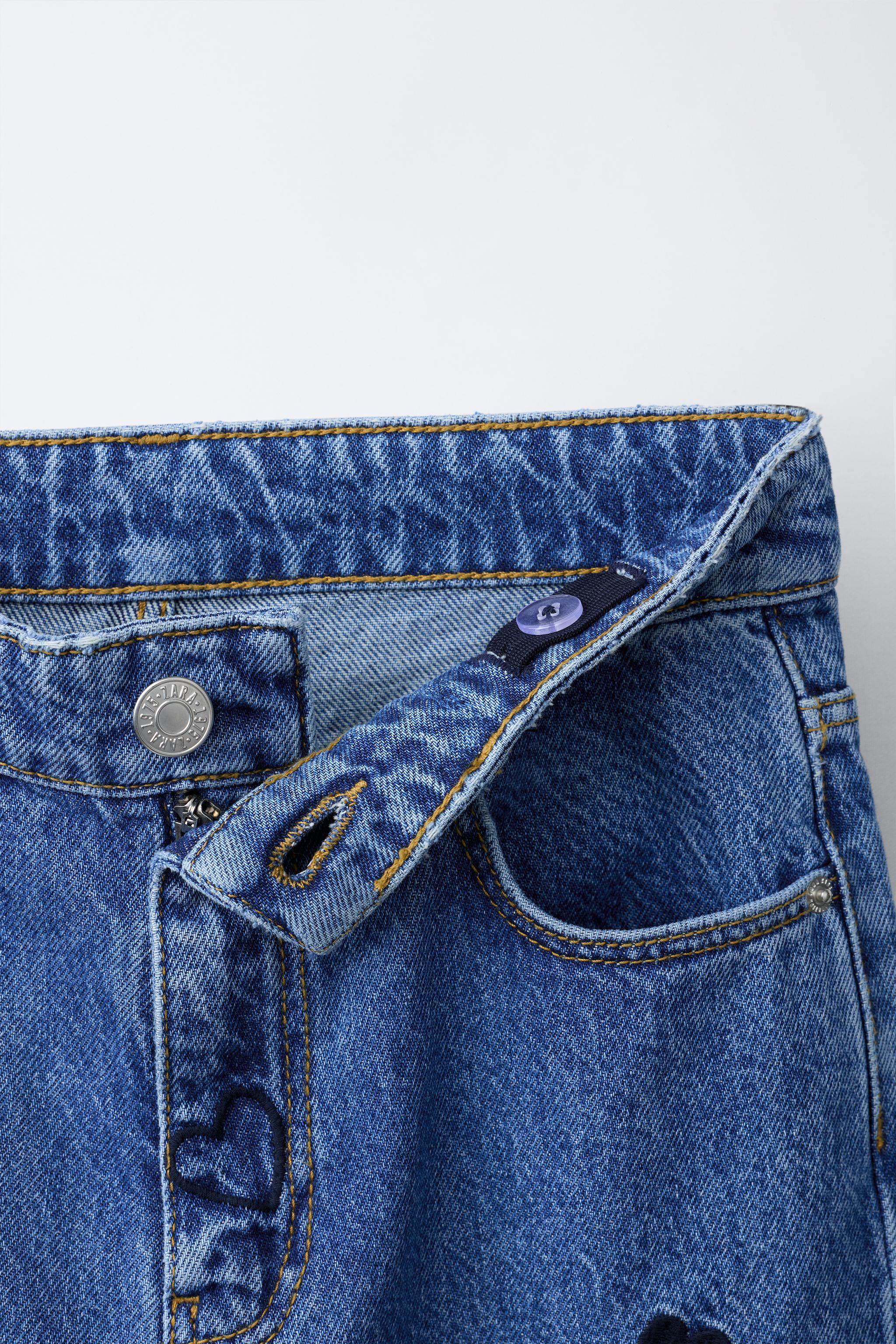 EMBROIDERED HEART WIDE-LEG JEANS - Blue | ZARA South Africa
