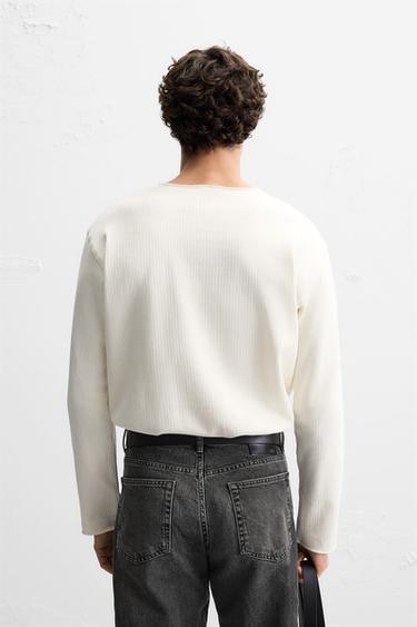 RIBBED TEXTURED T-SHIRT - Oyster-white by Zara - Image 2