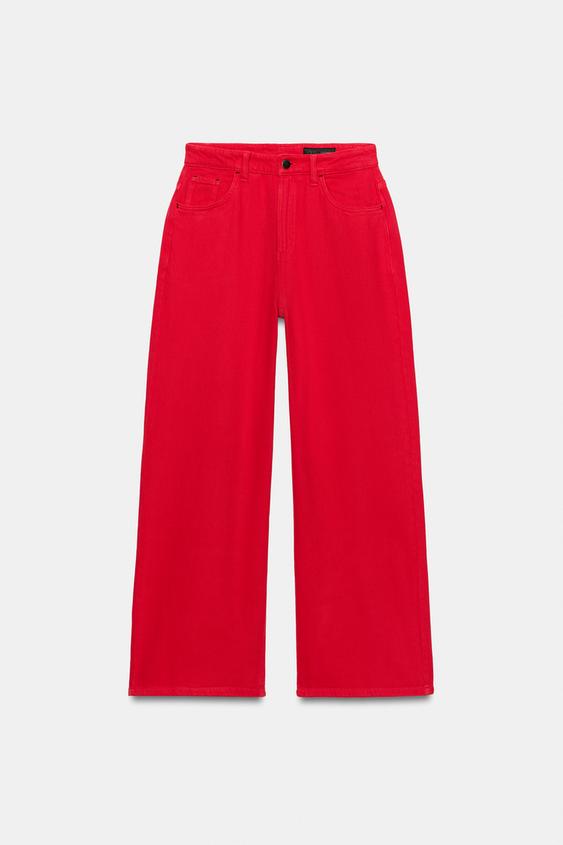 JEANS ZW COLLECTION PESPUNTES CONTRASTE TIRO ALTO - Rojo de Zara - Imagen 0