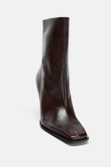 LIMITED EDITION LEATHER ANKLE BOOTS WITH SQUARE TOES - Brown by Zara - Image 6