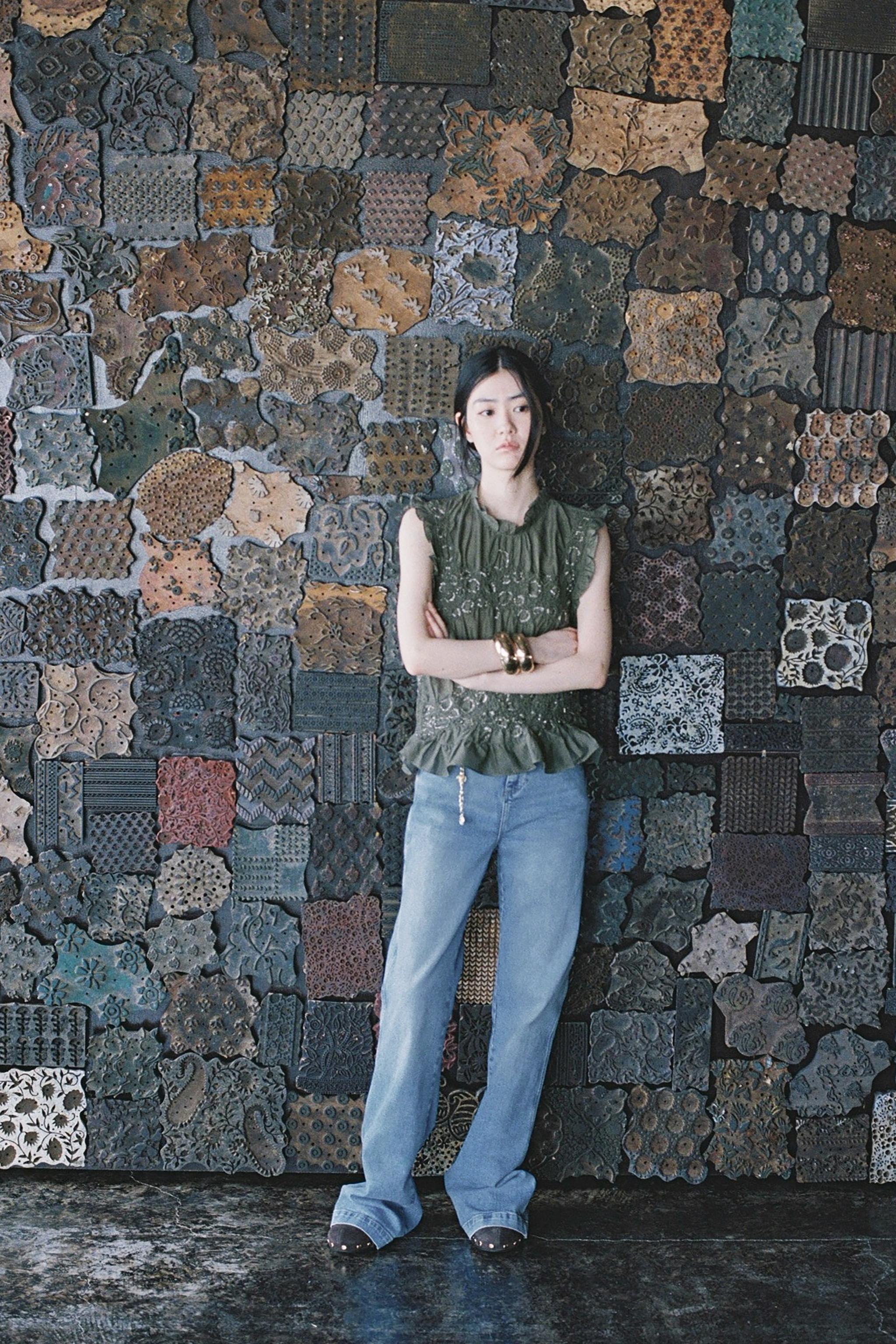 ZARA ビーズ付き ノースリーブニット ビーズ付きトップス ZW COLLECTION - グレーグリーン | ZARA