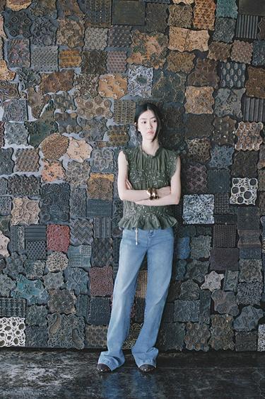 ZW COLLECTION BEADED TOP - Grey green by Zara