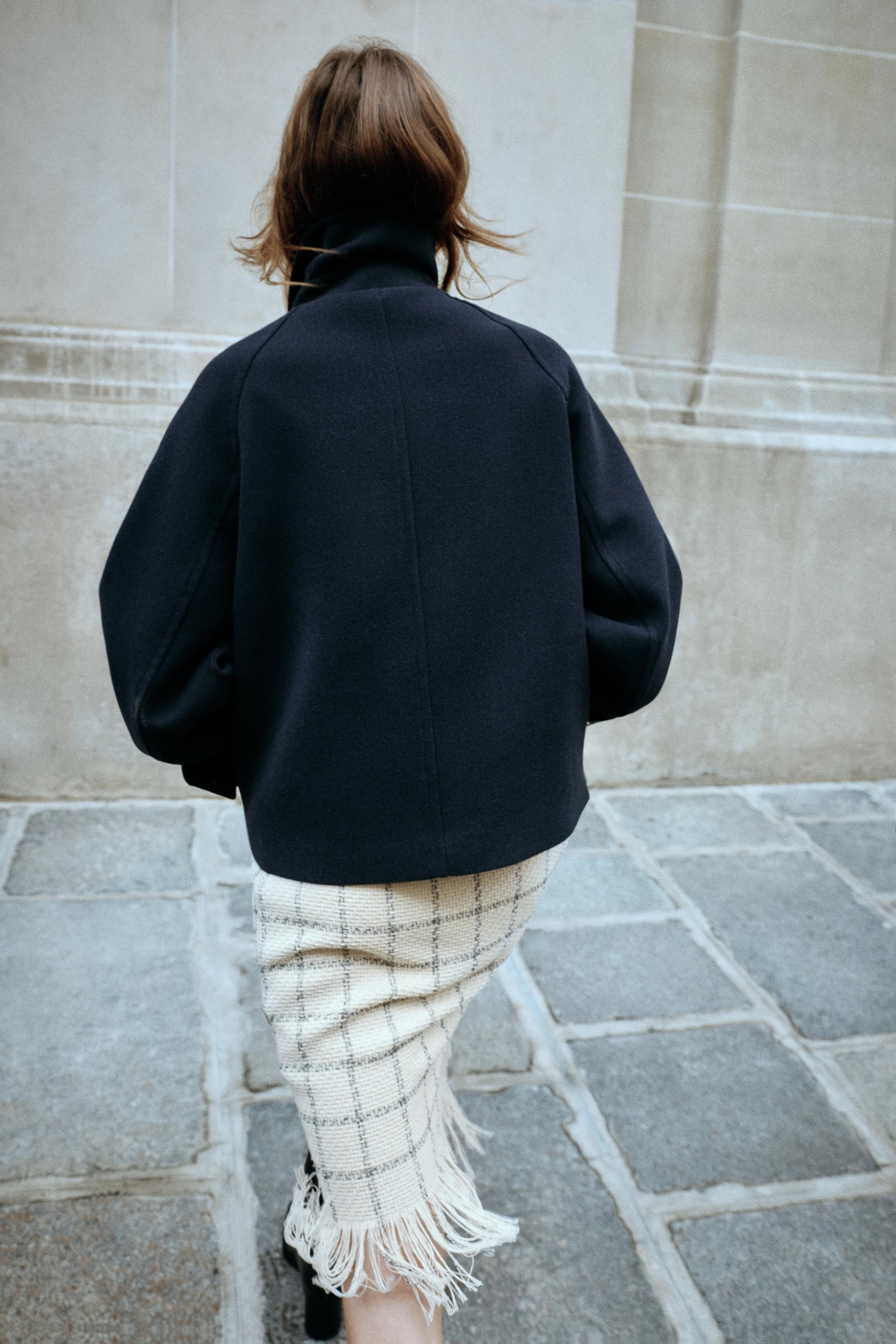 ショート丈ダブルブレストコート - ネイビーブルー | ZARA Japan / 日本
