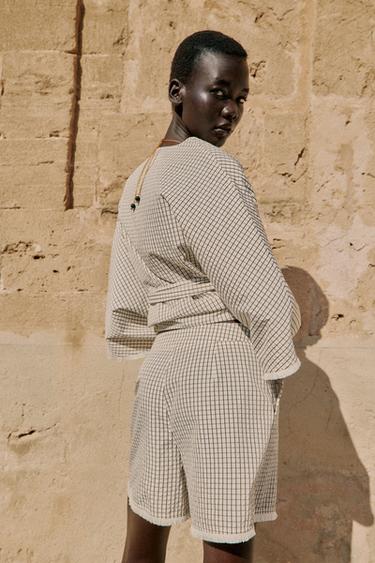 CHECKED FRINGED BERMUDA SHORTS - Ecru by Zara - Image 5