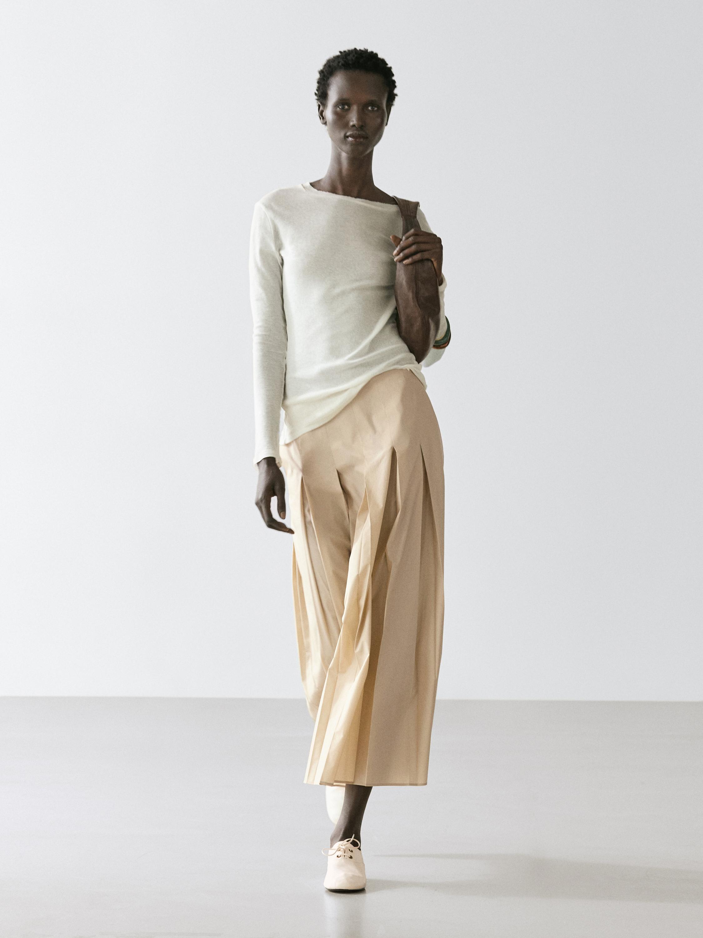 Jupe midi plissée coton