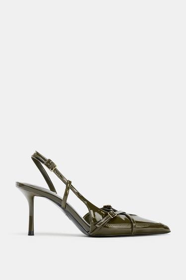 HIGH-HEEL SHOES WITH STRAPS AND BUCKLES - Dark Khaki Green by Zara