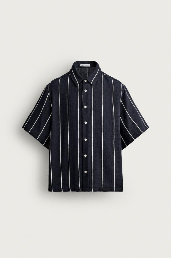 CAMISA RELAX FIT LISTRADA - Azul-marinho da Zara - Imagem 0