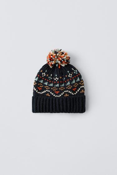 Zara JACQUARD KNIT HAT - Blue