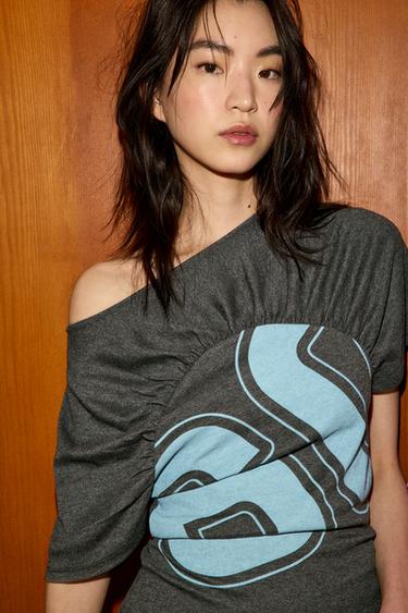 GATHERED NUMBER T-SHIRT - Grey by Zara