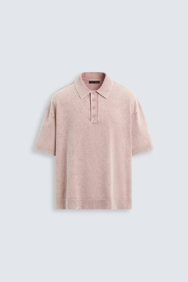 WASHED BOUCLÉ KNIT POLO SHIRT - Pink by Zara