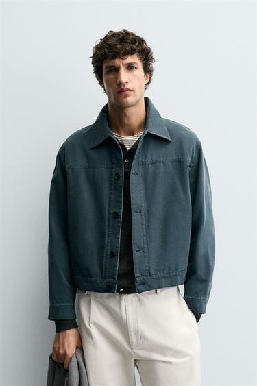 WASHED CROPPED FIT JACKET - Petrol blue by Zara