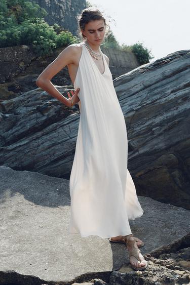 FLOWING DRESS WITH CONTRAST BACK - Ecru by Zara - Image 4