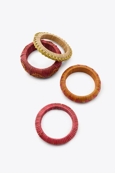 PACK OF 4 WOODEN RAFFIA BRACELETS - Multicoloured by Zara - Image 4