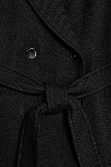 LONG WOOL COAT WITH BELT - Black by Zara - Image 10