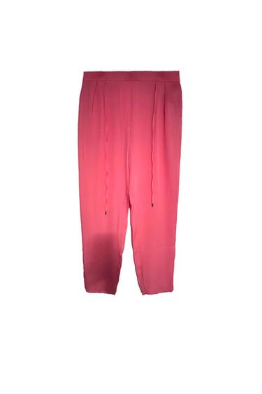 PANTALÓN FLUIDO ROSA CON GOMA CINTURA Y CORDÓN AJUSTABLE