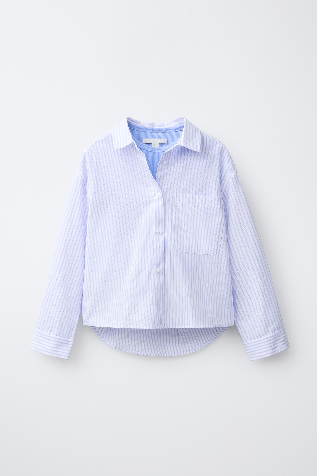 STRIPED SHIRT AND EMBROIDERED RIB T-SHIRT PACK — Blue