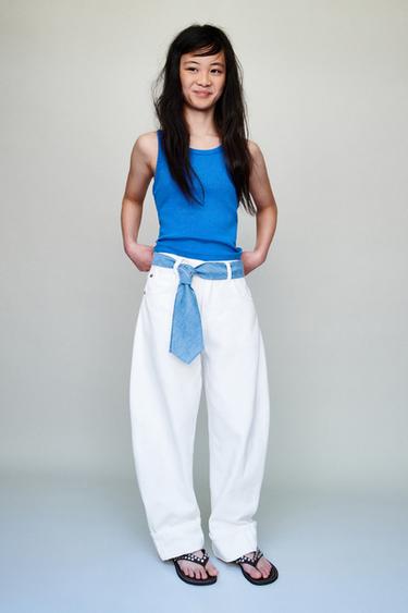 BARREL JEANS WITH TURN-UP HEMS - White by Zara