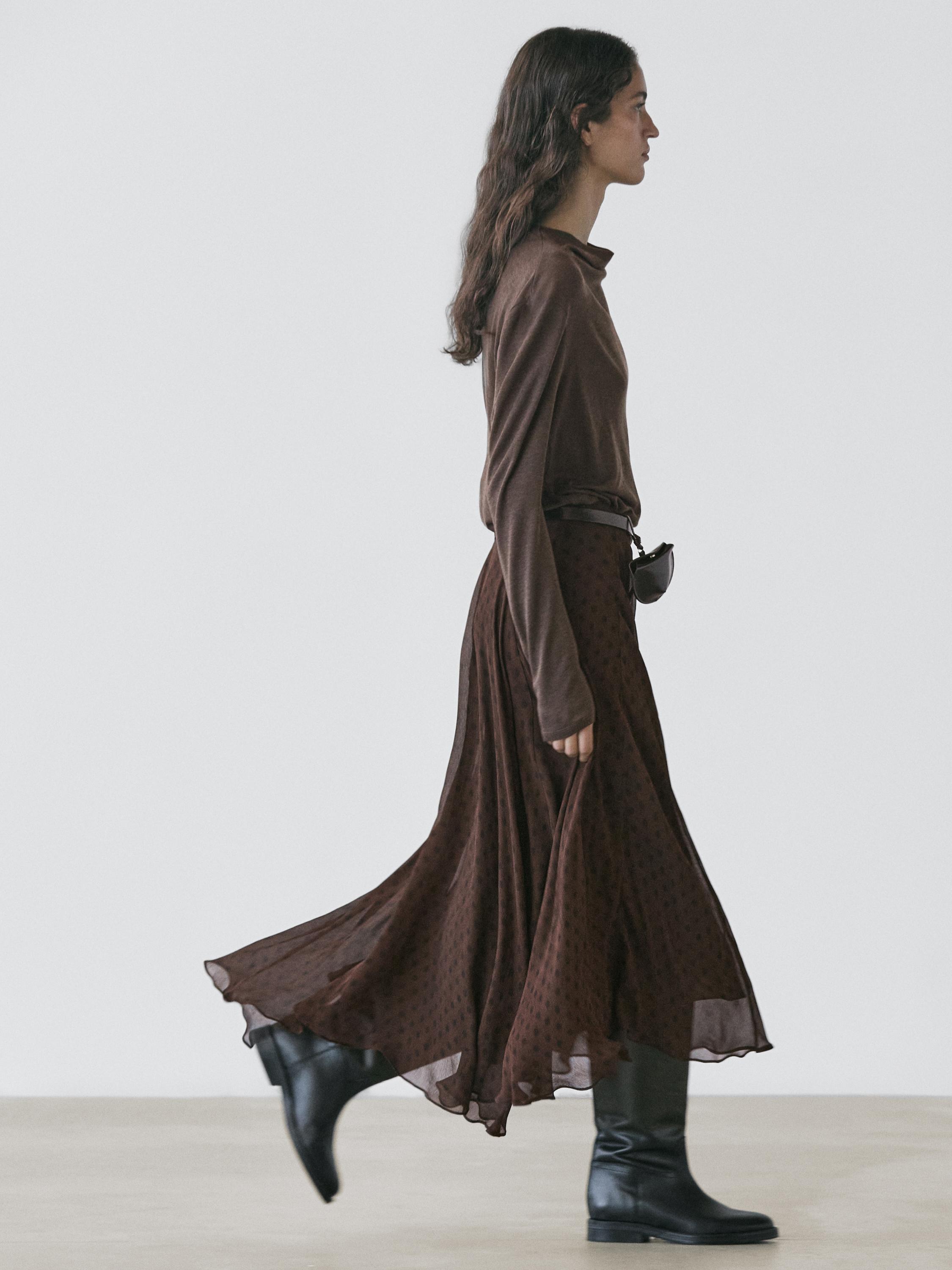 Flared polka dot midi skirt