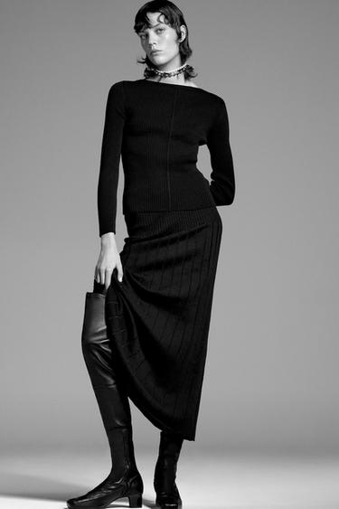 ТРИКОТАЖНАЯ ЮБКА МИДИ В РУБЧИК — ЧЕРНЫЙ от Zara — изображение 0