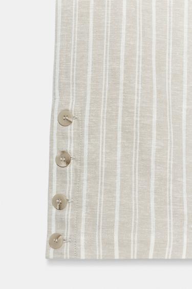 PANTALON LIN CEINTURE RAYURES - Marron clair de Zara - Image 8