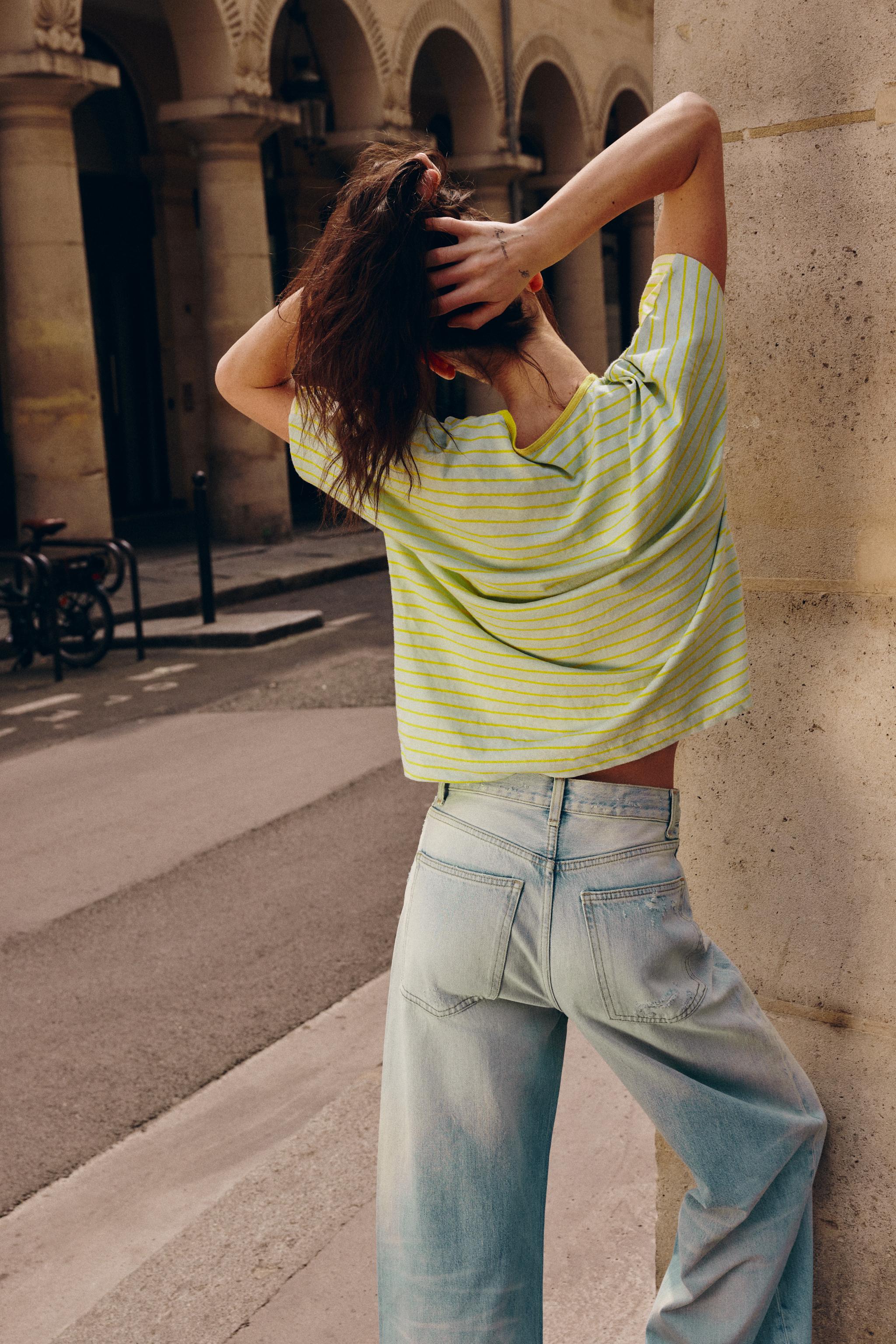 STRIPED COTTON AND LINEN T-SHIRT