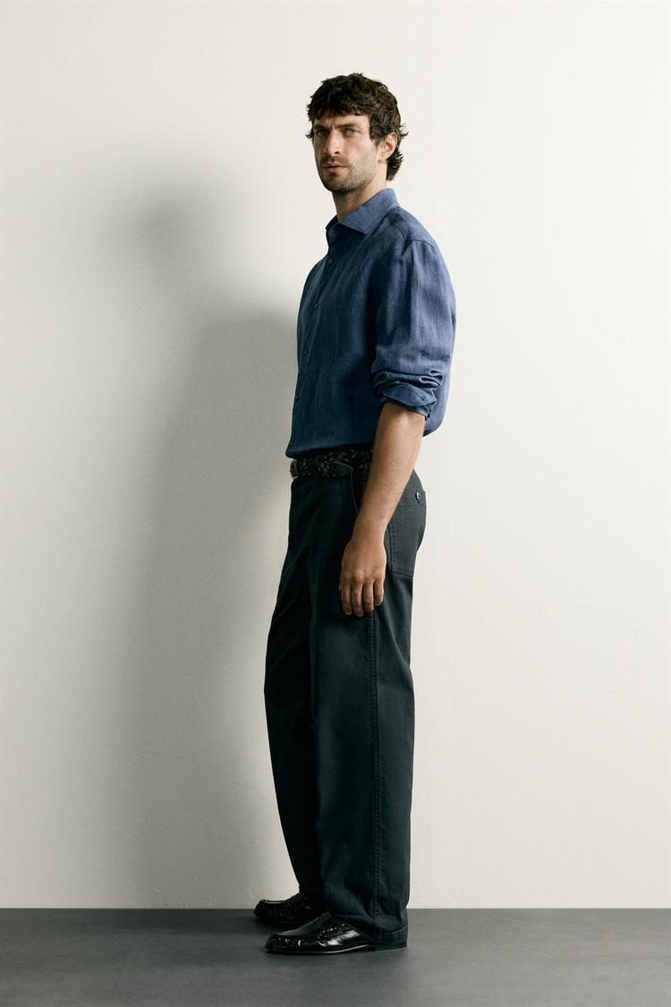Camisa de corte regular 100% lino 4