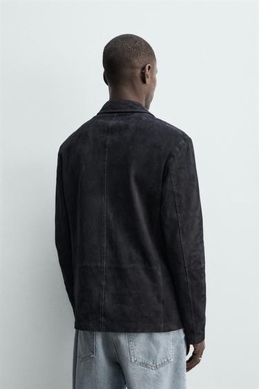 REGULAR FIT SUEDE LEATHER BLAZER - Dark navy by Zara - Image 2