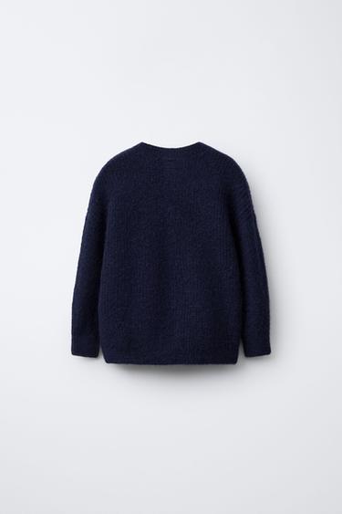WOOL AND ALPACA KNIT CARDIGAN - Navy blue by Zara - Image 1