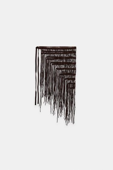 100% LEATHER CROCHET BELT WITH FRINGES - Brown by Zara