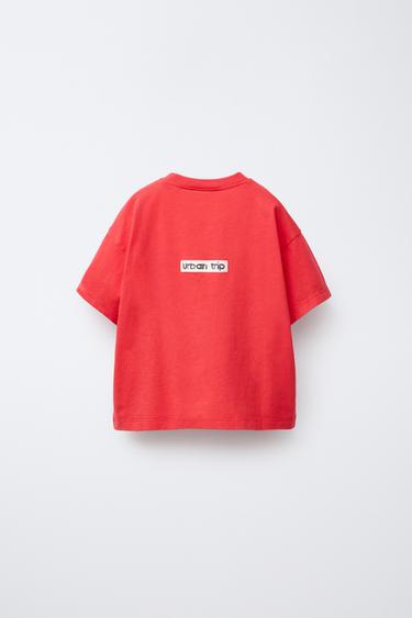 T-SHIRT À INSCRIPTION IMPRIMÉE - Rouge clair de Zara - Image 1