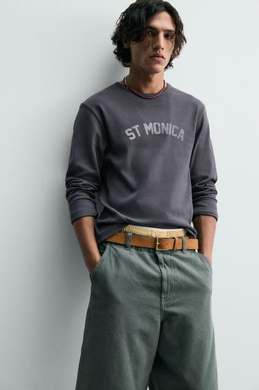 WASHED PRINT RIBBED T-SHIRT - Navy blue by Zara - Image 5