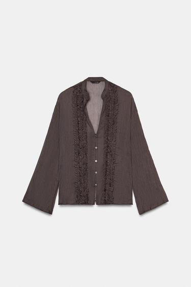 RUFFLED BLOUSE - Dark brown by Zara