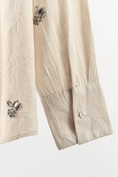JEWELLED LINEN SHIRT - Oyster-white by Zara - Image 7