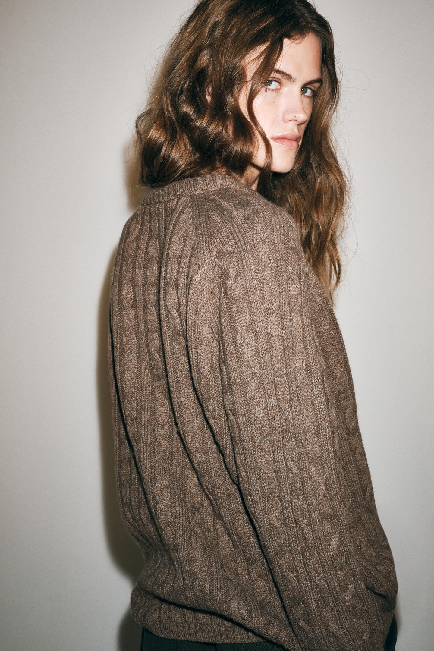Женский свитер Zara Cable Knit, цвет: Норковый меланжевый — фото 3