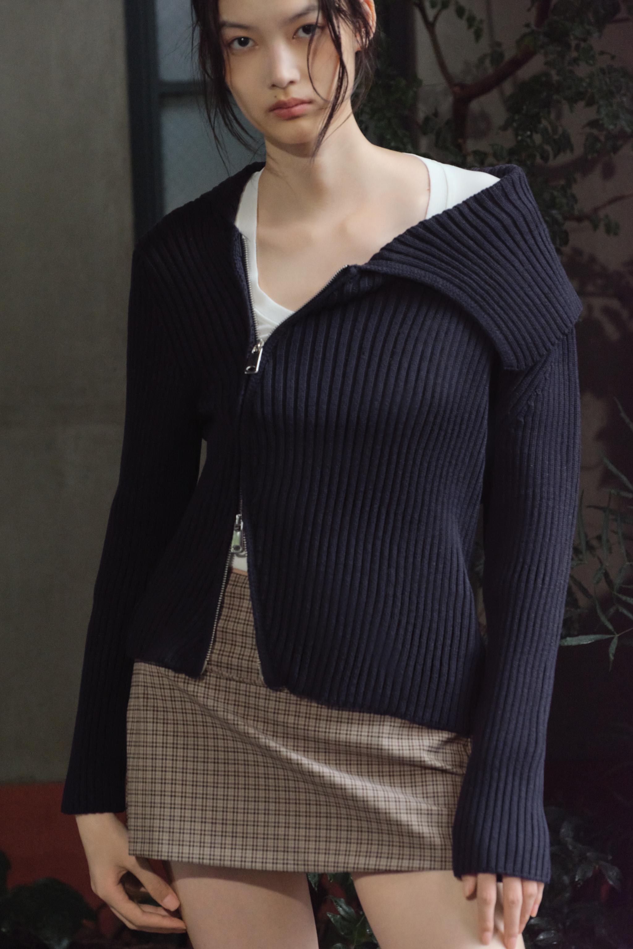 ZARA ORIGINS リブ編みジップカーディガン　OVY ZARA ORIGINS リブ編みジップカーディガン OVY