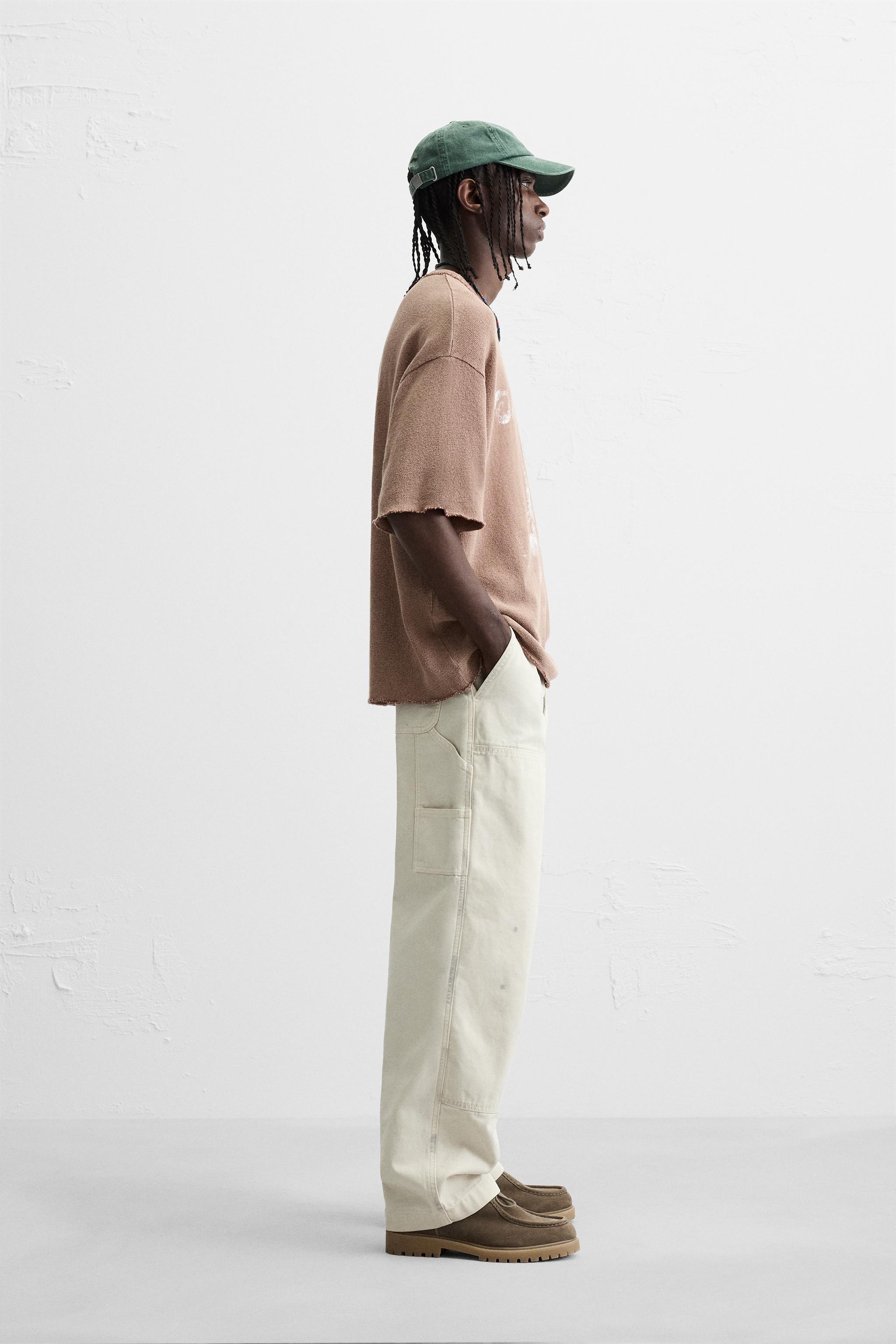 コントラストプリントニットTシャツ - レッドブラウン | ZARA