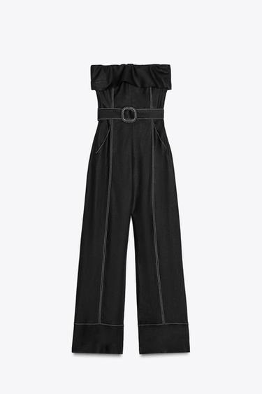 COMBINAISON BUSTIER AVEC LIN - Noir de Zara - Image 6