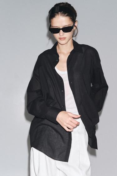 ZW COLLECTION OVERSIZE SHIRT - Black by Zara - Image 1