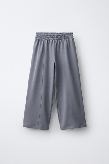 Zara INTERLOCK WIDE LEG PANTS - Blue - Image 0